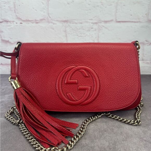 Gucci Soho Flap Chain Leather Crossbody Bag - Picture 1 of 16